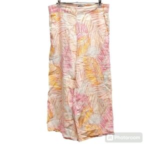 Tahari Pants Large Linen Palm Print Wide Leg Beach Cruise Resort Sz. L
